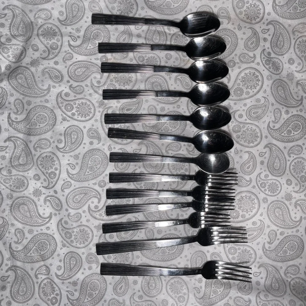 Cambridge Stainless Flatware Set 13pc Ribbed Pleated Handle Spoons and Forks